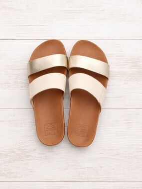 Reef Women’s Metallic Gold & Cream Double-Strap Slide Sandals
